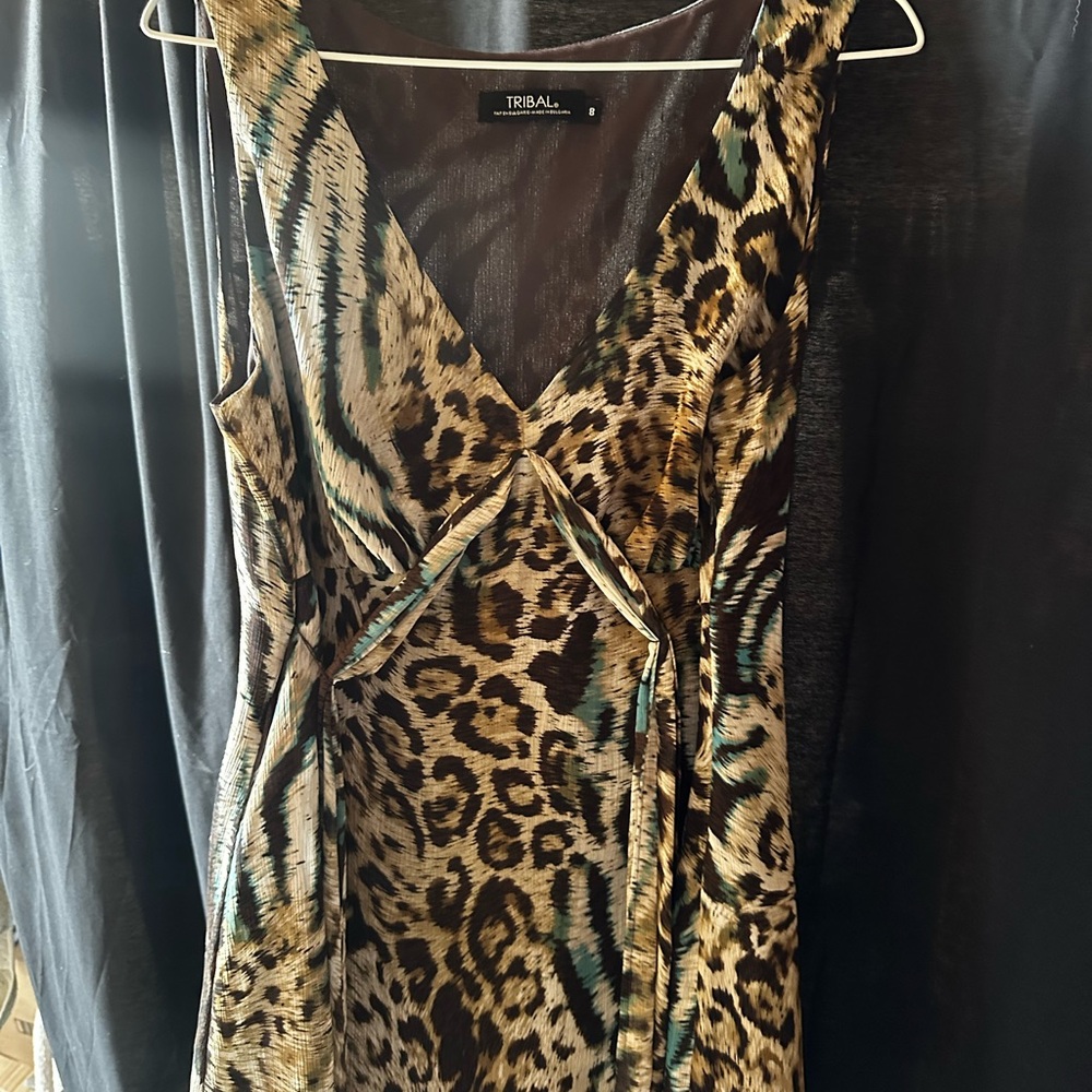Tribal Tan and Brown Bodycon Dress V-Neck Sleeveless